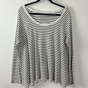 Free People Bohemian Grunge Thermal Striped Long Sleeve Top Size Large Boatneck